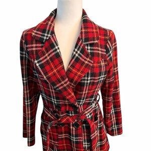 Forever 21 Red and Black Plaid Coat Size Medium Wool Blend